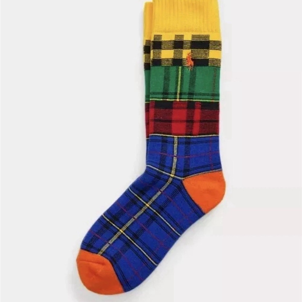 Mens Polo Ralph Lauren Colorblock Patchwork Plaid Prep Warm Socks Size 10-13